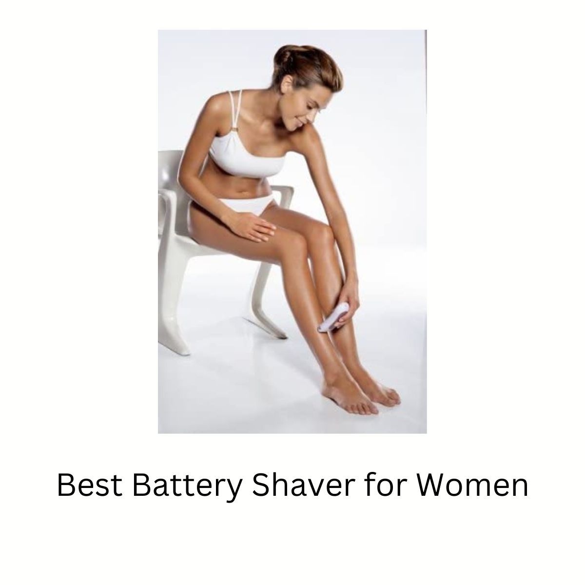 woman using a battery powered electric shaver on her legs