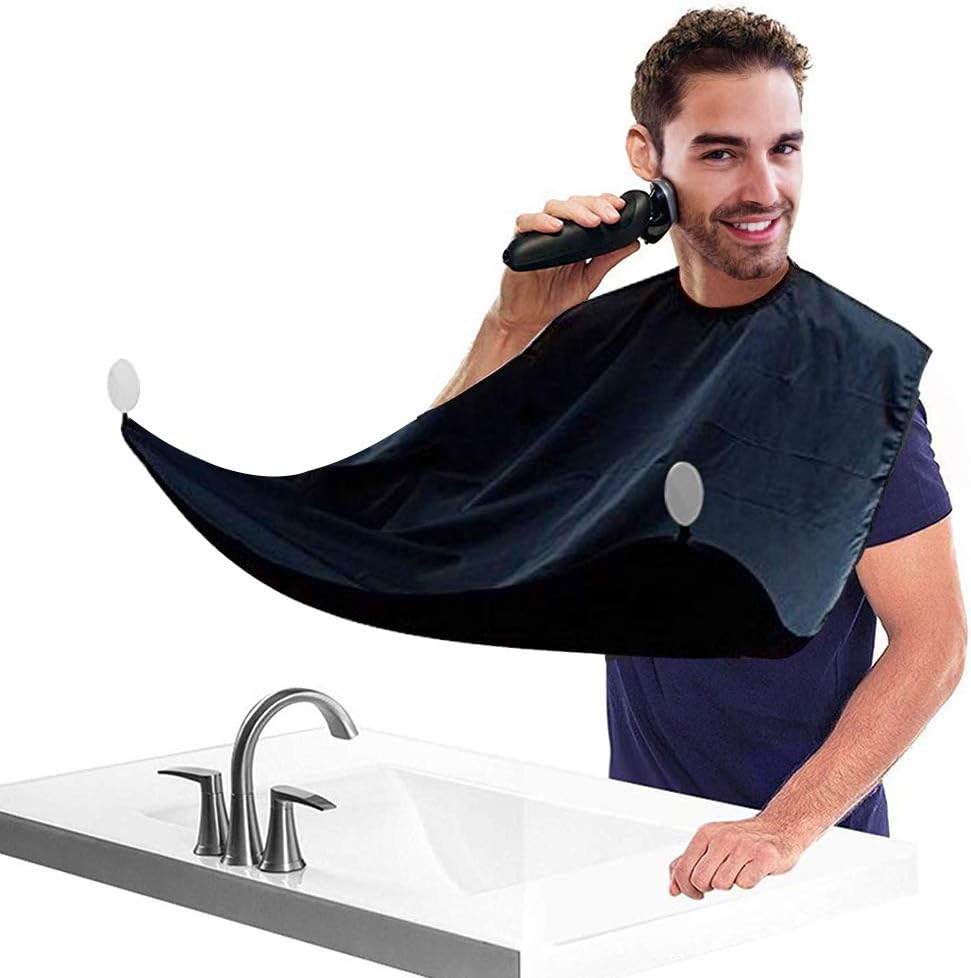 Beard Catcher - Large Beard Shaving Apron Cape with Suction Cups - Unique Gifts for Men Father Husband Grooming Trimming Cutting Cape by QpenguinBabies