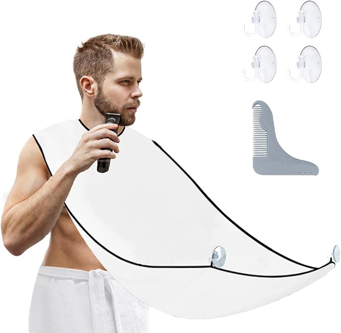 Beard Trimmer Catcher, JT JUSTIME Beard Shaving Apron Bib Moustache Grooming Kit with Shaping Tool for Men's Trimming Hair Cutting Cape
