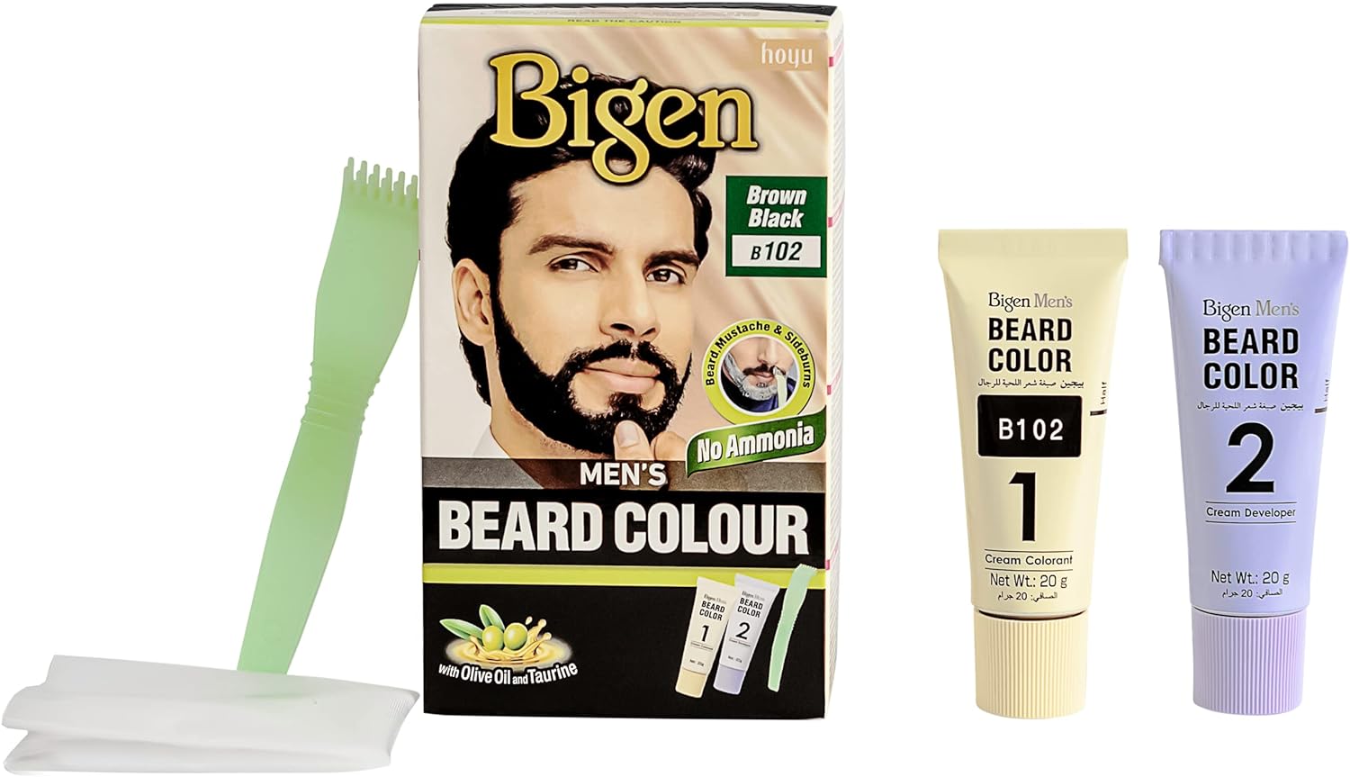 Bigen Men's Beard Colour | No Ammonia Formula with Aloe Extract & Olive Oil - 102 Brown Black