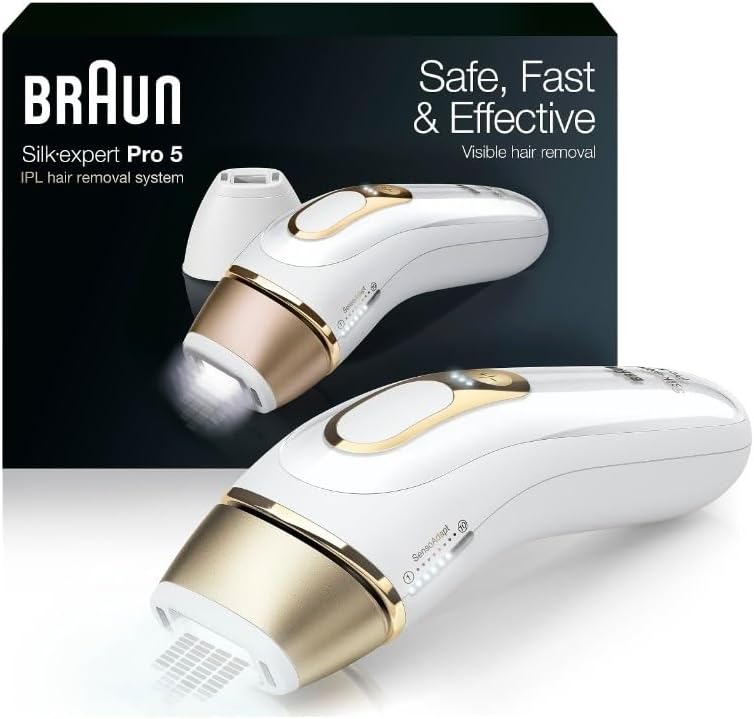 Braun IPL Long-Lasting Hair Removal for Women and Men, Silk Expert Pro 5 PL5137 with Venus Swirl Razor, Long-lasting Reduction in Hair Regrowth for Body & Face, Corded