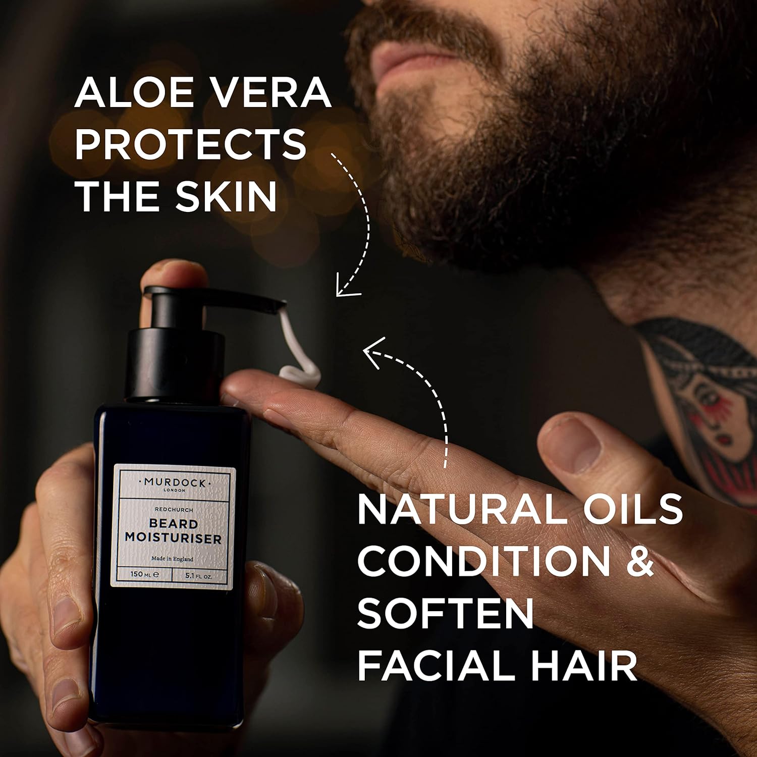 Murdock London Natural Beard Moisturiser with Aloe Vera - Hydrating Beard Lotion Made of Natural Oil for Dry Facial Hair - 150ml