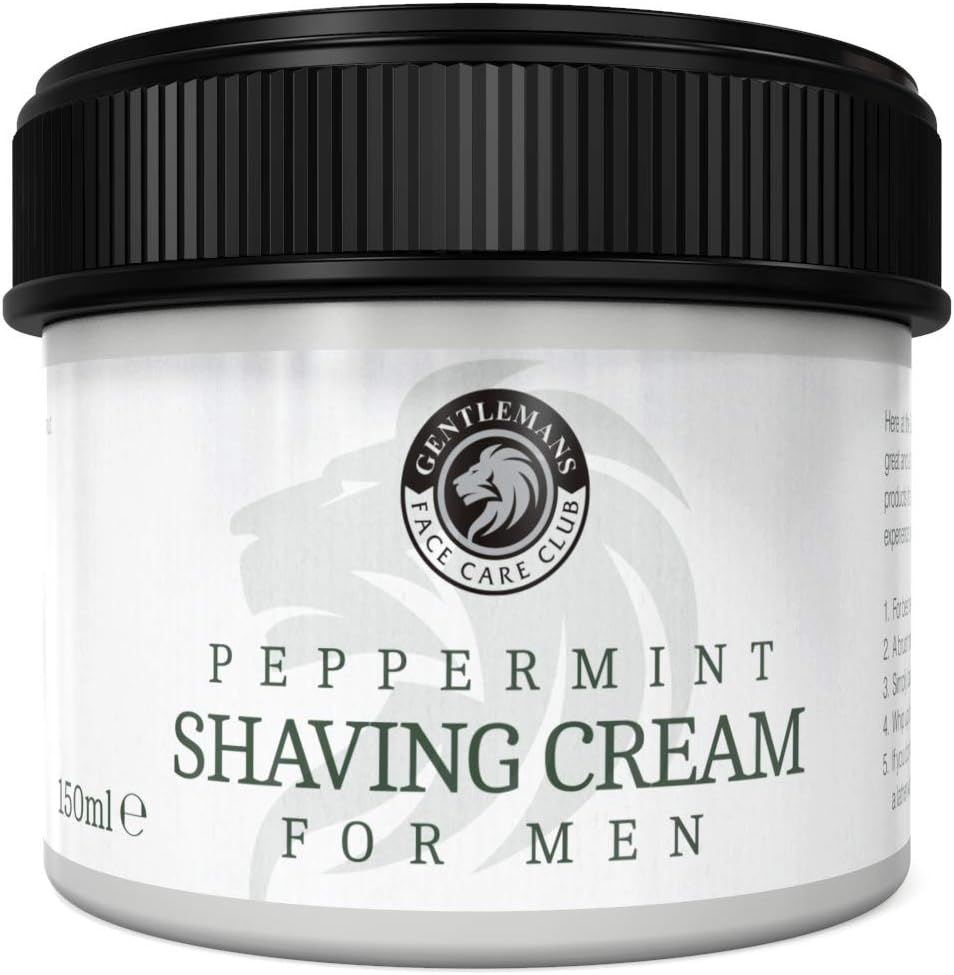 Shaving Cream For Men - Vegan Friendly Peppermint Shave Cream From Gentlemans Face Care Club - Extra Large 150ml Pot With ‘Easy Grip’ Lid