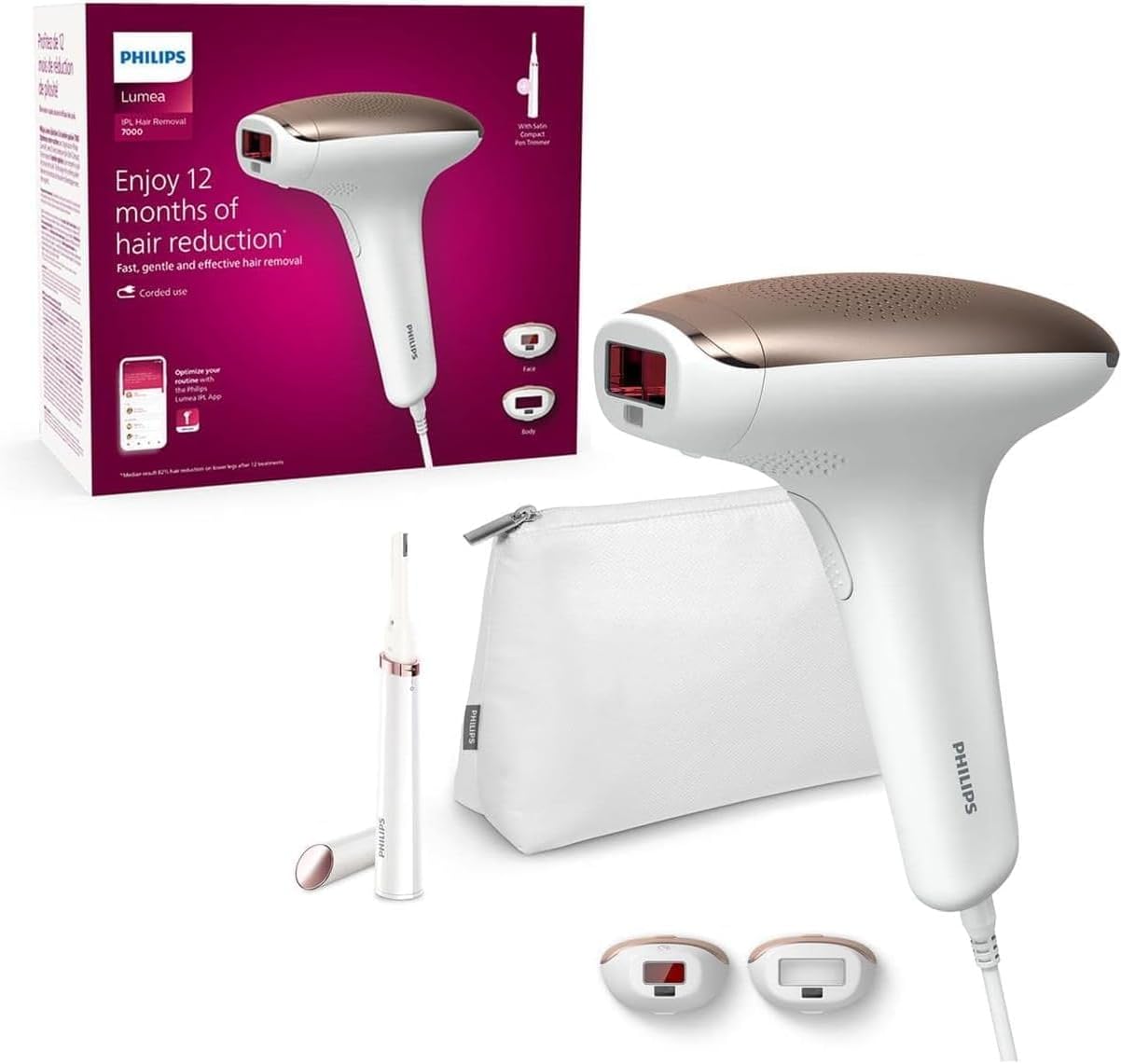 Philips Lumea IPL Hair Removal Advance - Hair Removal Device with Satin Compact Pen Trimmer, 2 Attachments for Body and Face, Corded Use (Model BRI921/00)