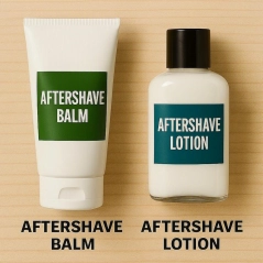 tube of aftershave balm beside a bottle of aftershave lotion